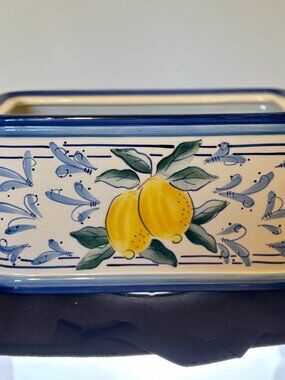 Stonelite Inspirado Seattle Blue Lemons Ceramic Bread Cookie Box Planter NO LID